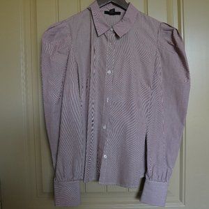 Forever 21 Striped Burgundy Puff Long Sleeve Button-down Shirt Size M